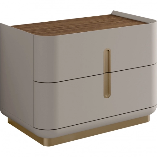 Aurelia Nightstand in Light Grey, Walnut & Brushed Bronze (Set of 2)